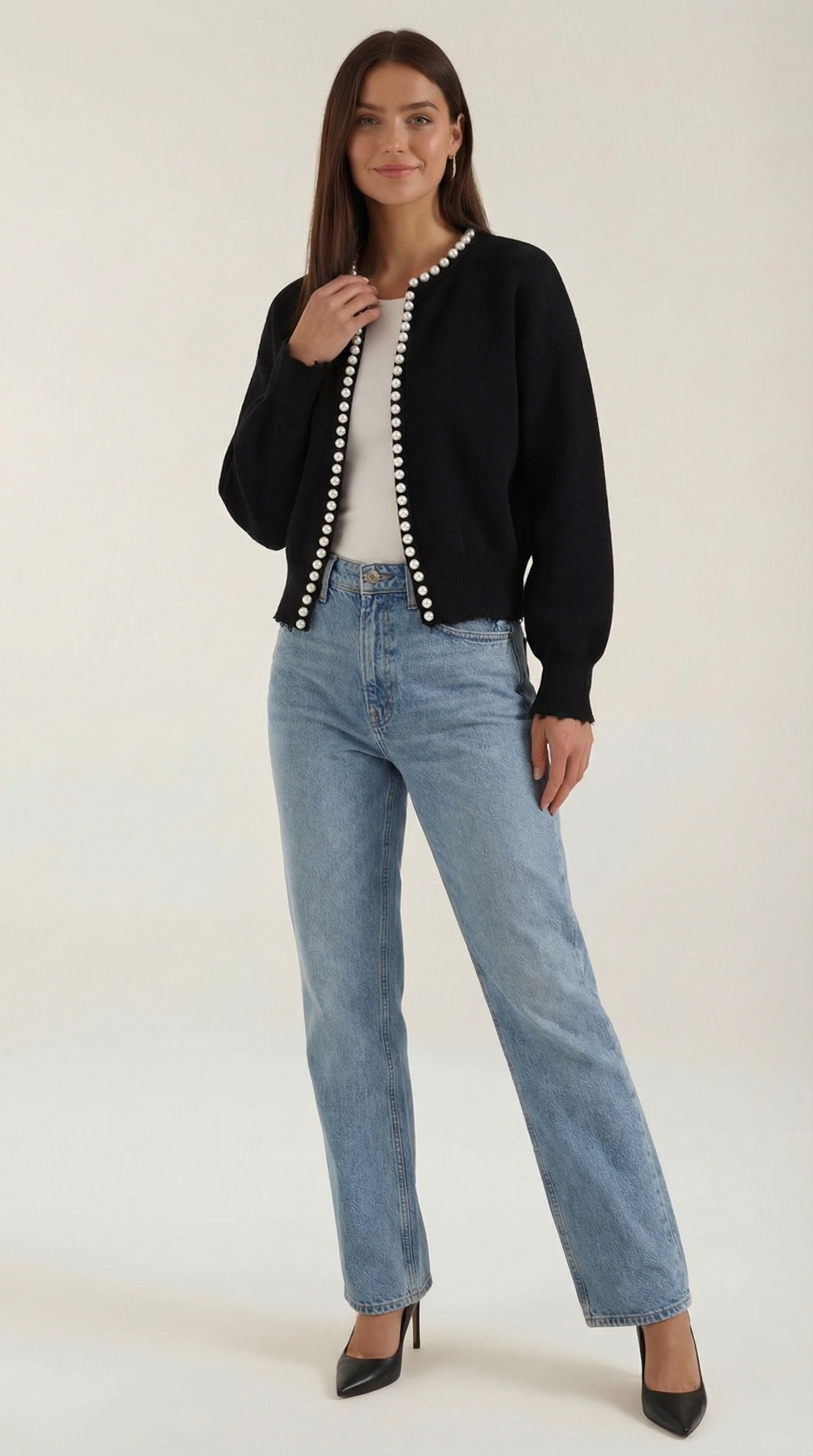 Cardigan Donna con Perle in Maglia Morbida Glamour