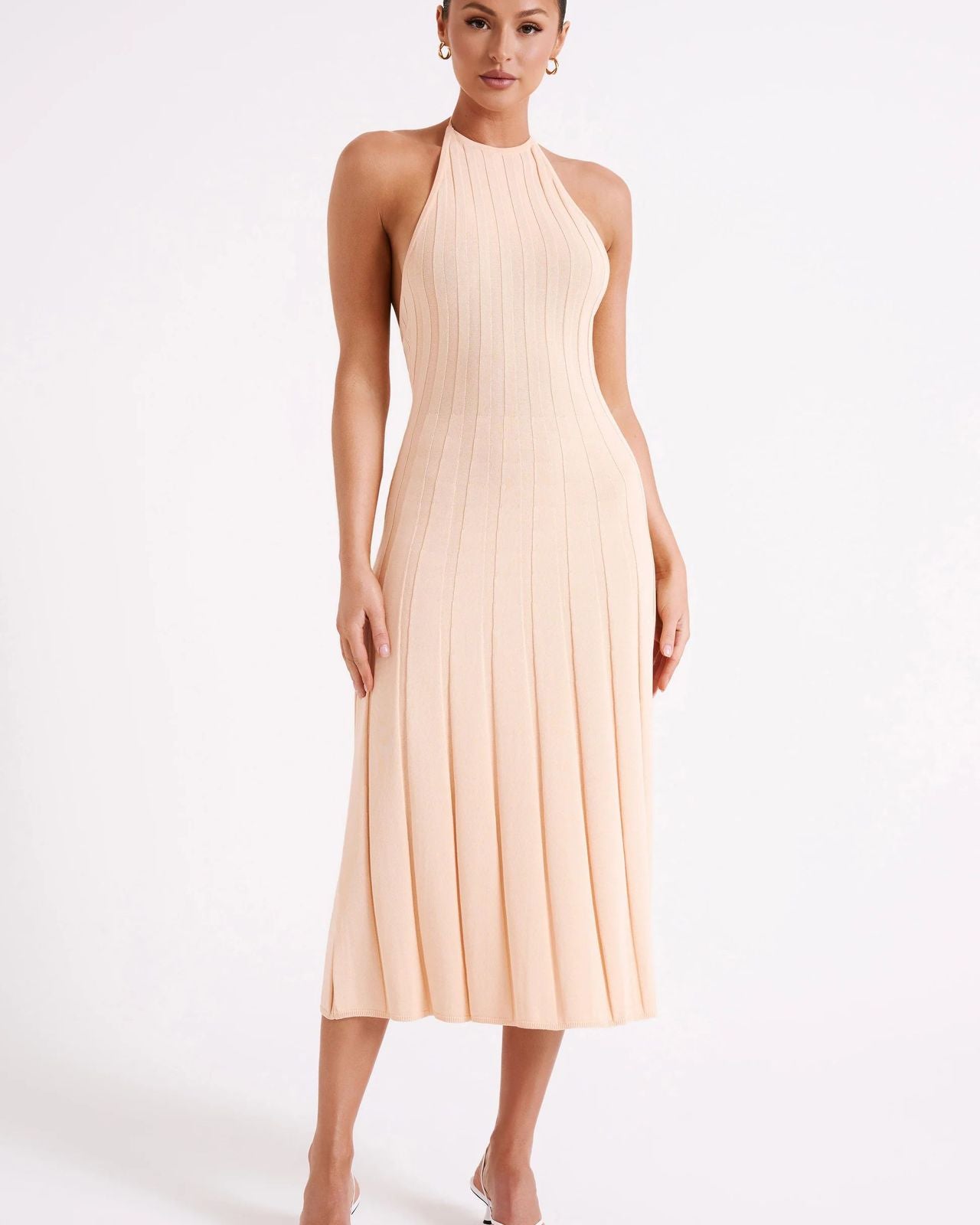 Abito Midi Donna Plissettato Scollo Halter Elegante