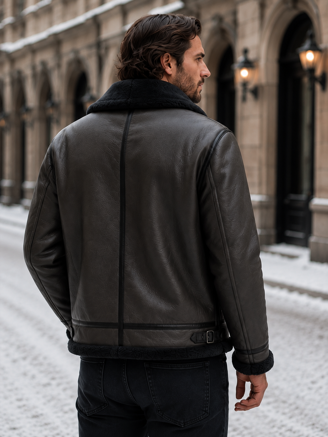 Giacca Aviator Uomo in Pelle Fodera Shearling Sintetico