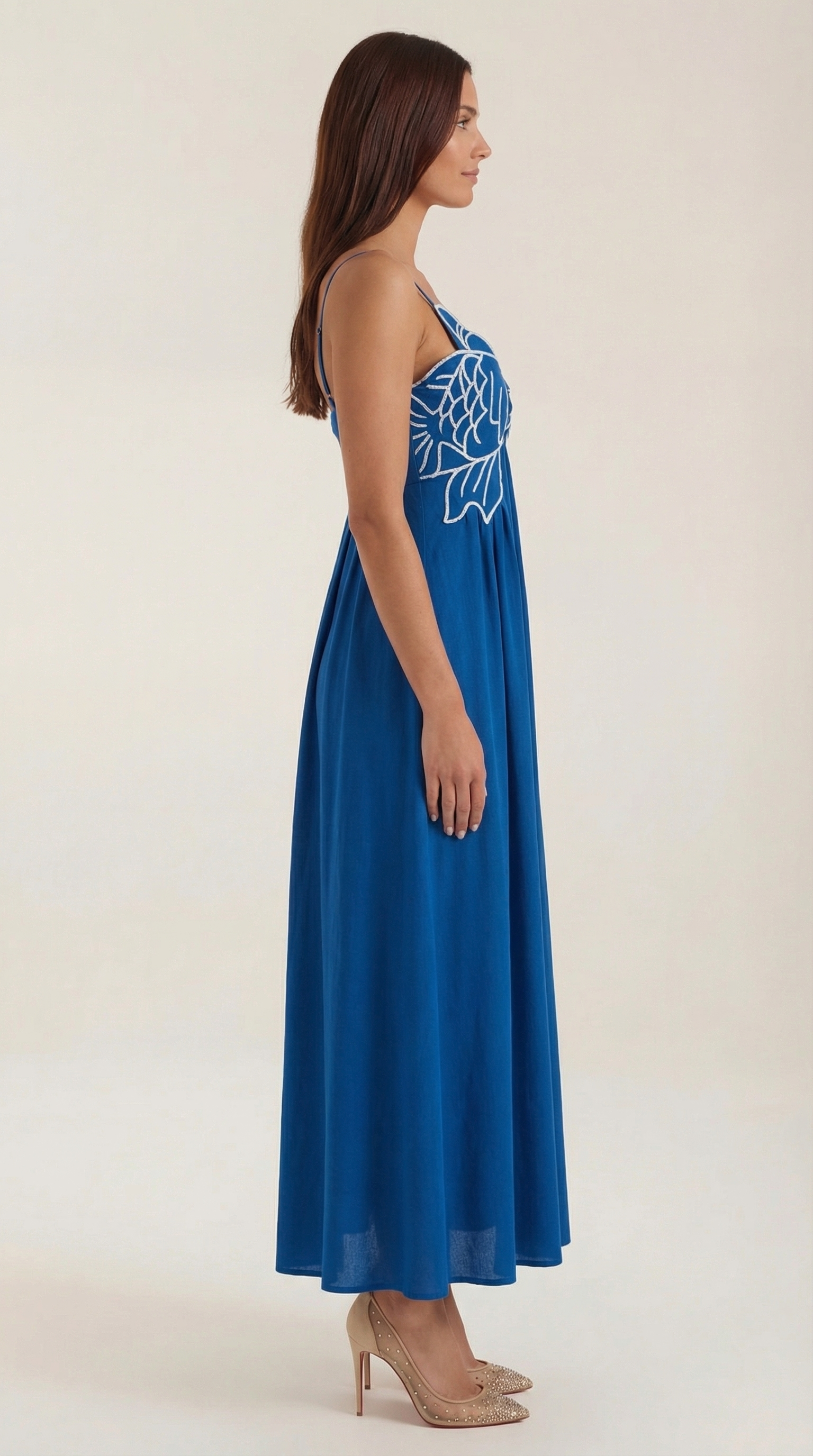Abito Lungo Donna Ricamato Boho Spalline Sottili Fluido