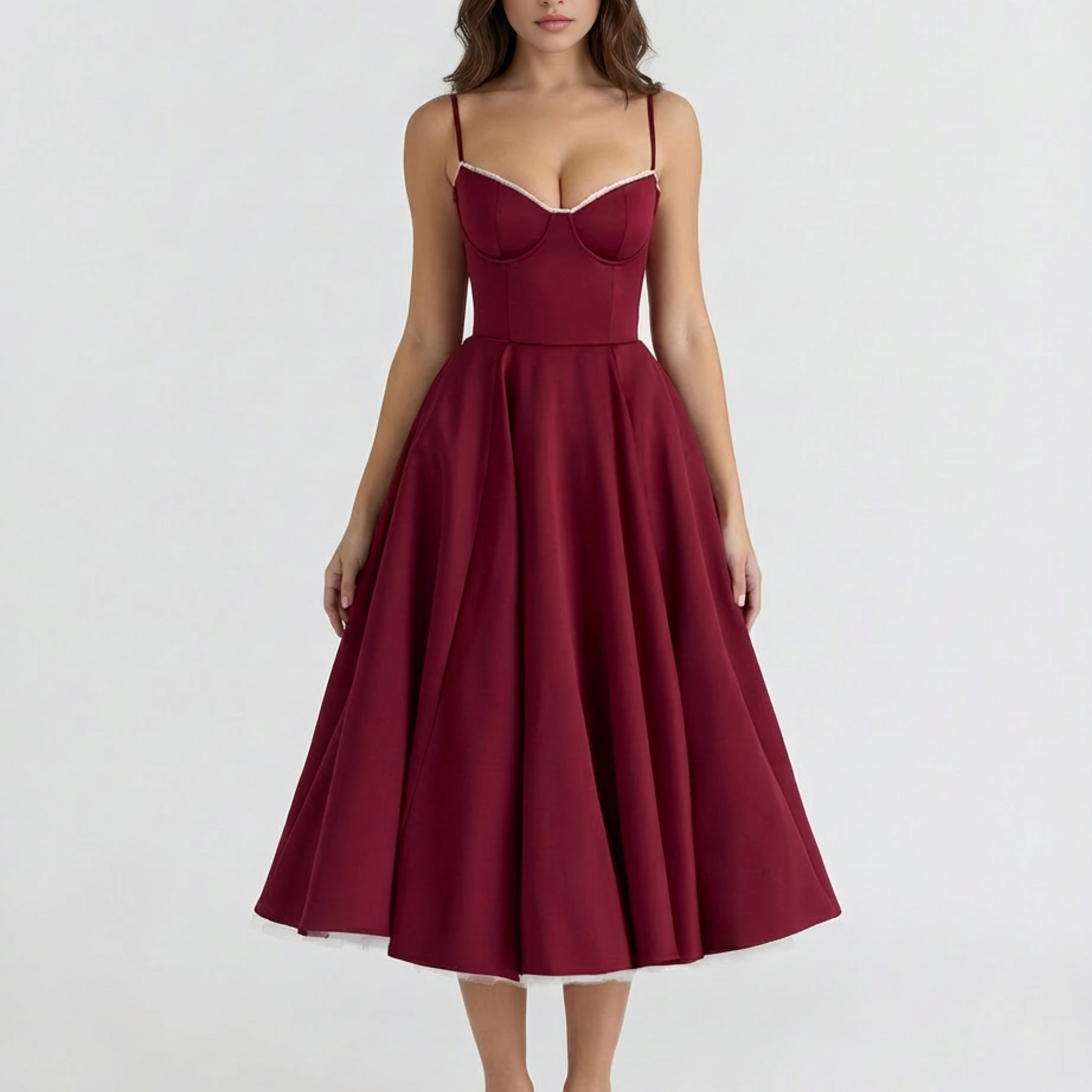 Abito Midi Donna Corsetto Tulle Scollo a Cuore Cerimonia