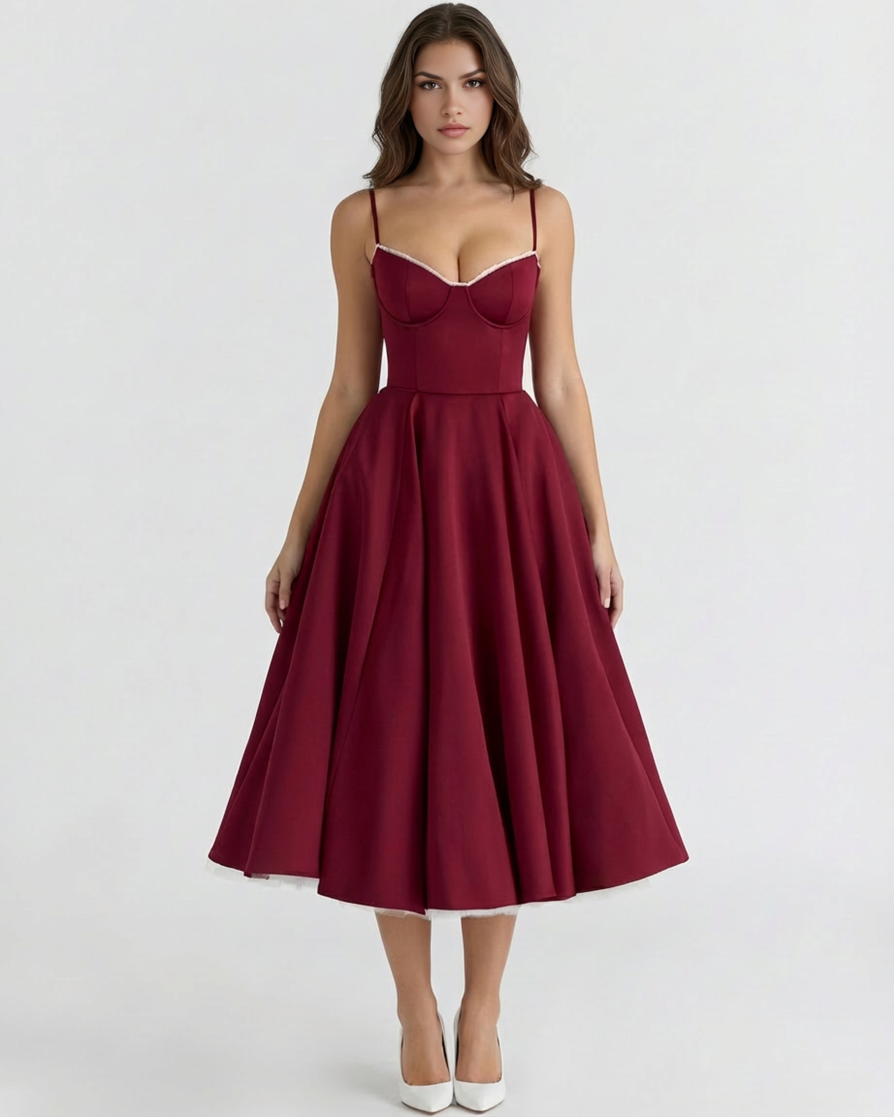Abito Midi Donna Corsetto Tulle Scollo a Cuore Cerimonia