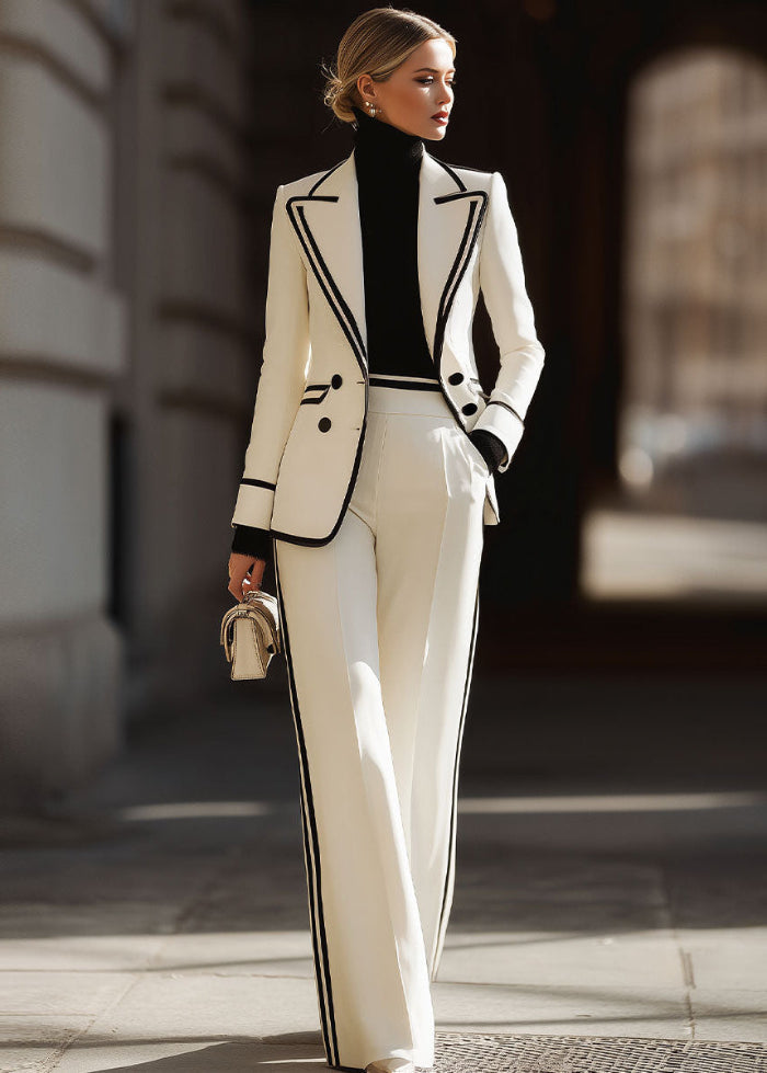Tailleur Donna Doppiopetto con Profili a Contrasto Pantaloni Palazzo