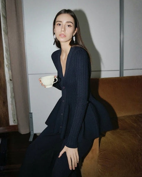 Aurazio Cardigan in Maglia a Coste con Peplo per Donne