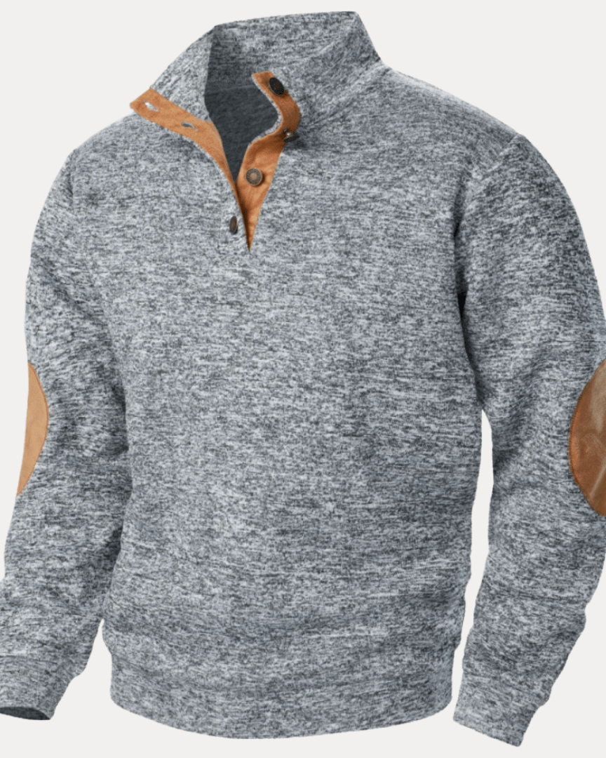 Aurazio Maglione Uomo Con Toppe Gomiti Caldo Morbido Collo Mock Versatile Stile Moderno