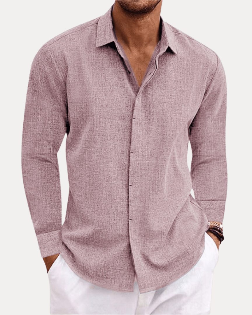 Aurazio Camicia Uomo Effetto Lino Traspirante Misto Lino Cotone Confortevole Leggera Vestibilità Regolare