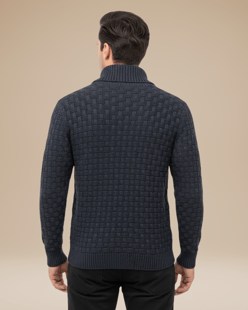 Aurazio Maglione Uomo Collo Sciallato Con Bottoni Caldo In Filato Medio Elegante Trama A Cestino