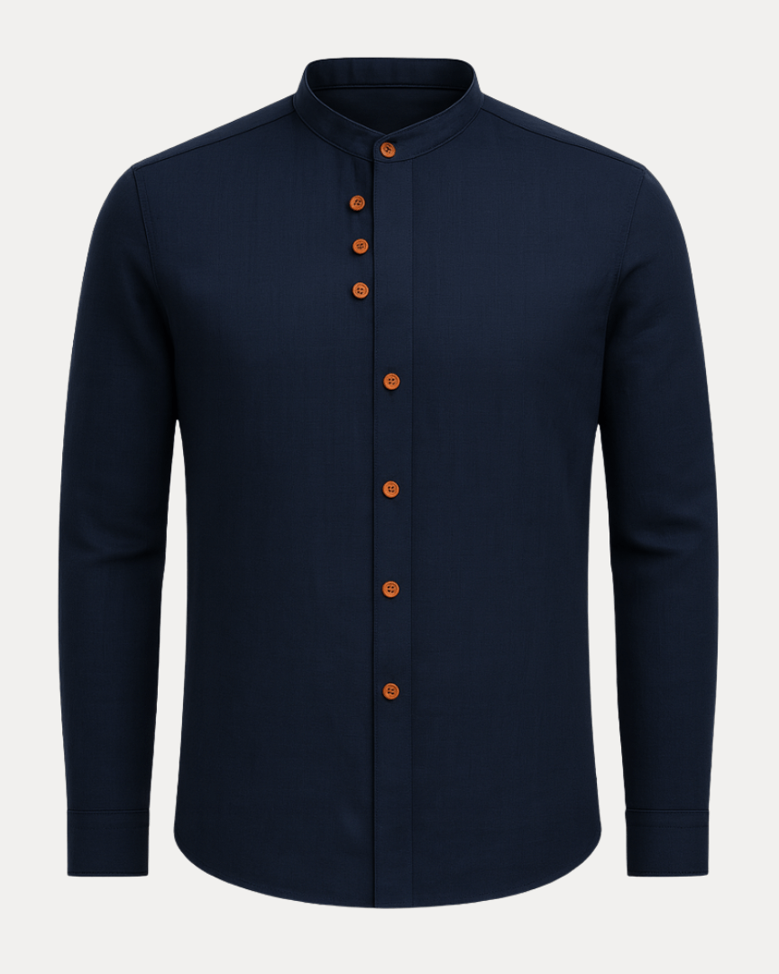 Aurazio Camicia Uomo Collo Coreana In Misto Lino Cotone Traspirante, Vestibilità Regolare Comfort Tutto Il Giorno