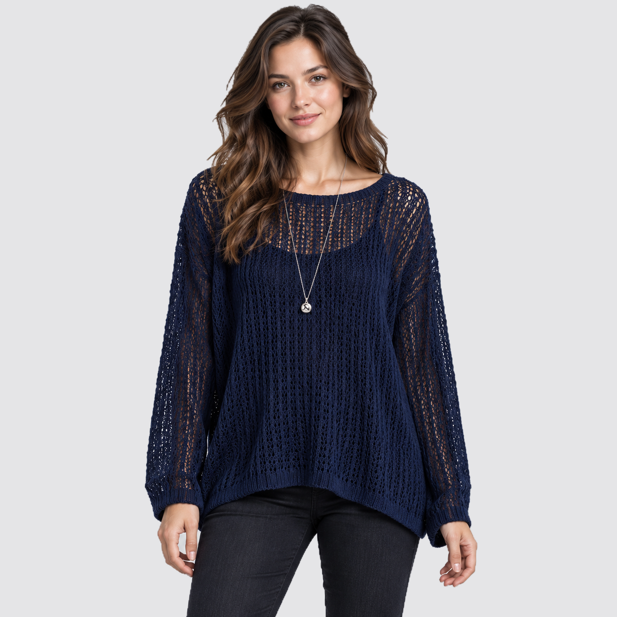 Maglione Donna Oversize in Maglia a Rete Trasparente