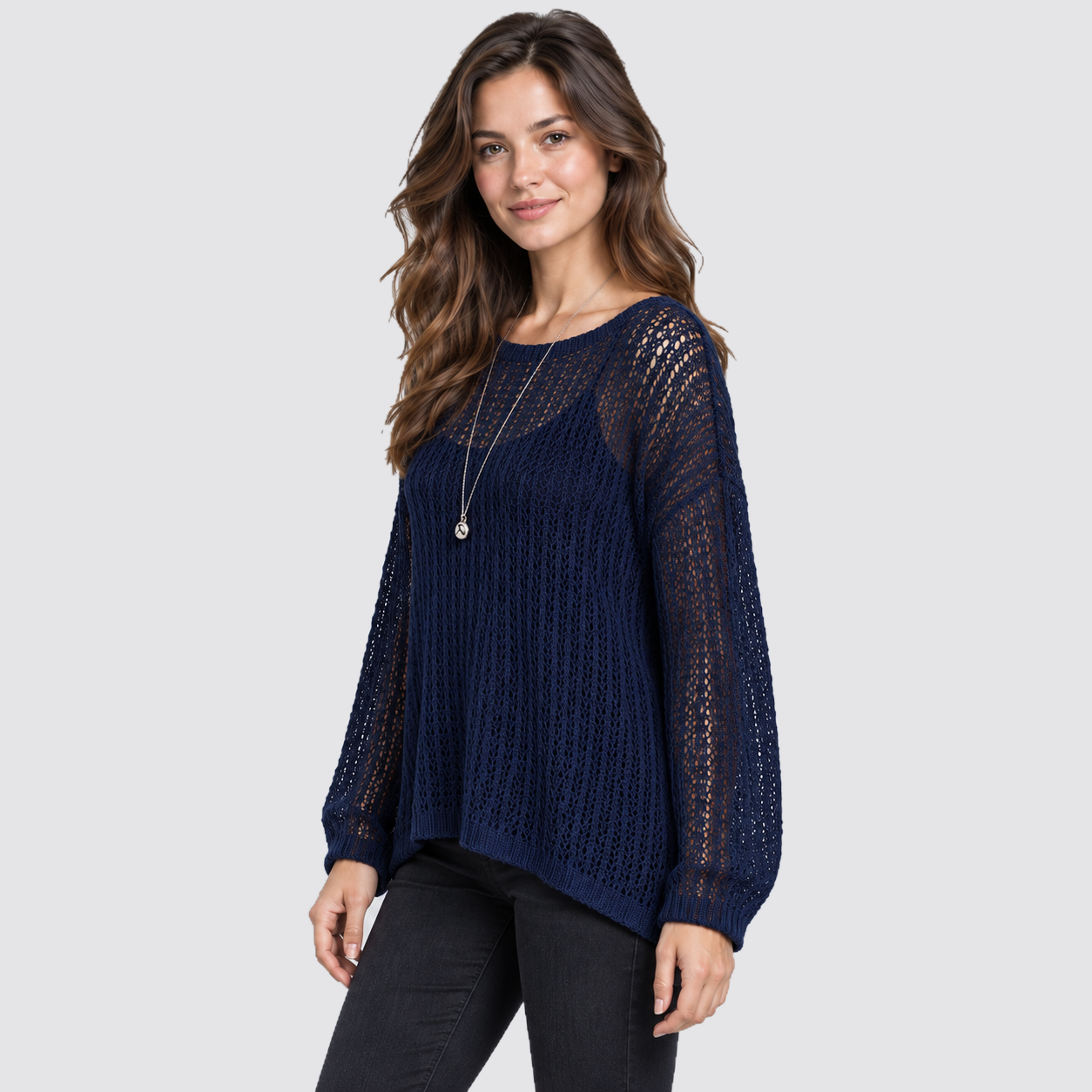 Maglione Donna Oversize in Maglia a Rete Trasparente