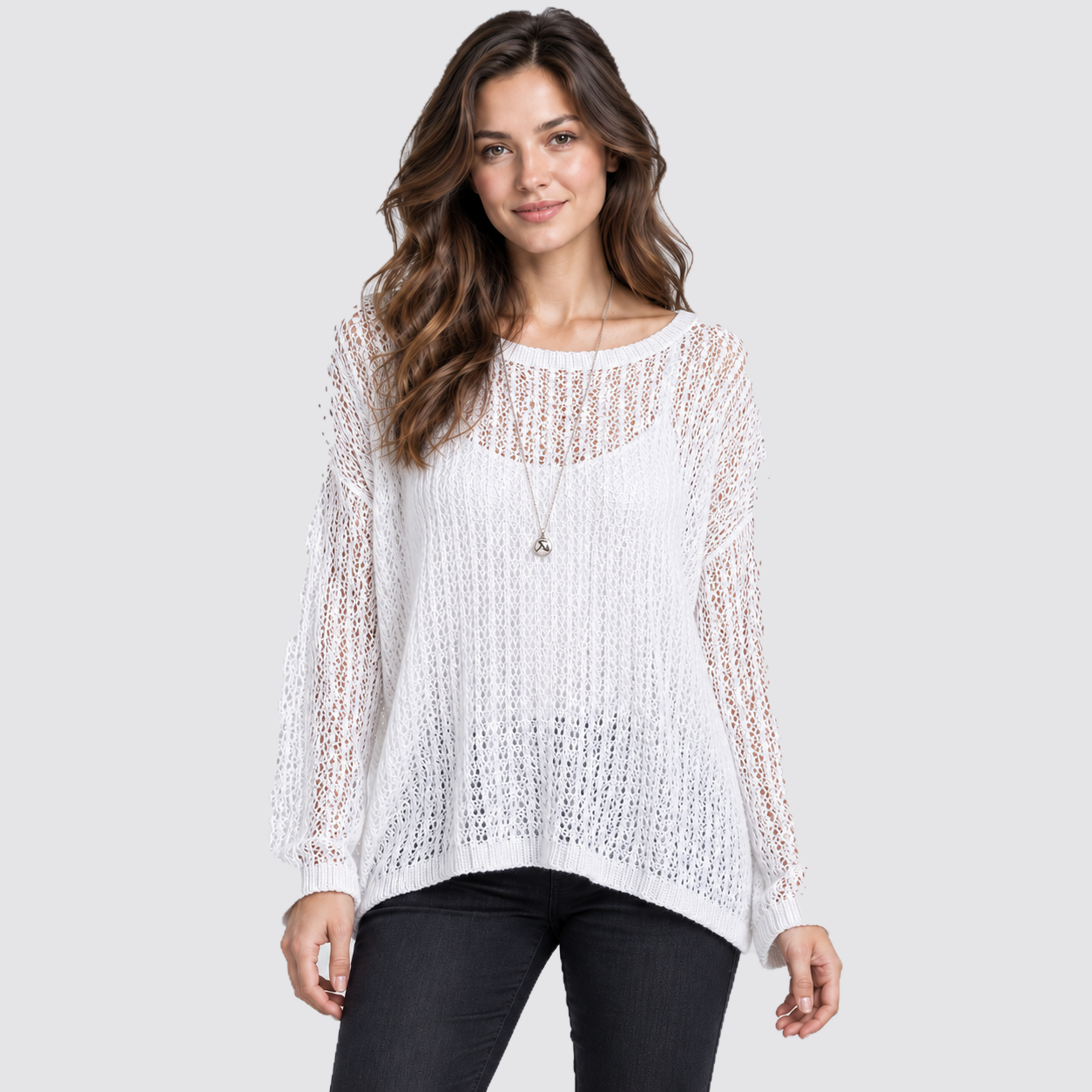 Maglione Donna Oversize in Maglia a Rete Trasparente