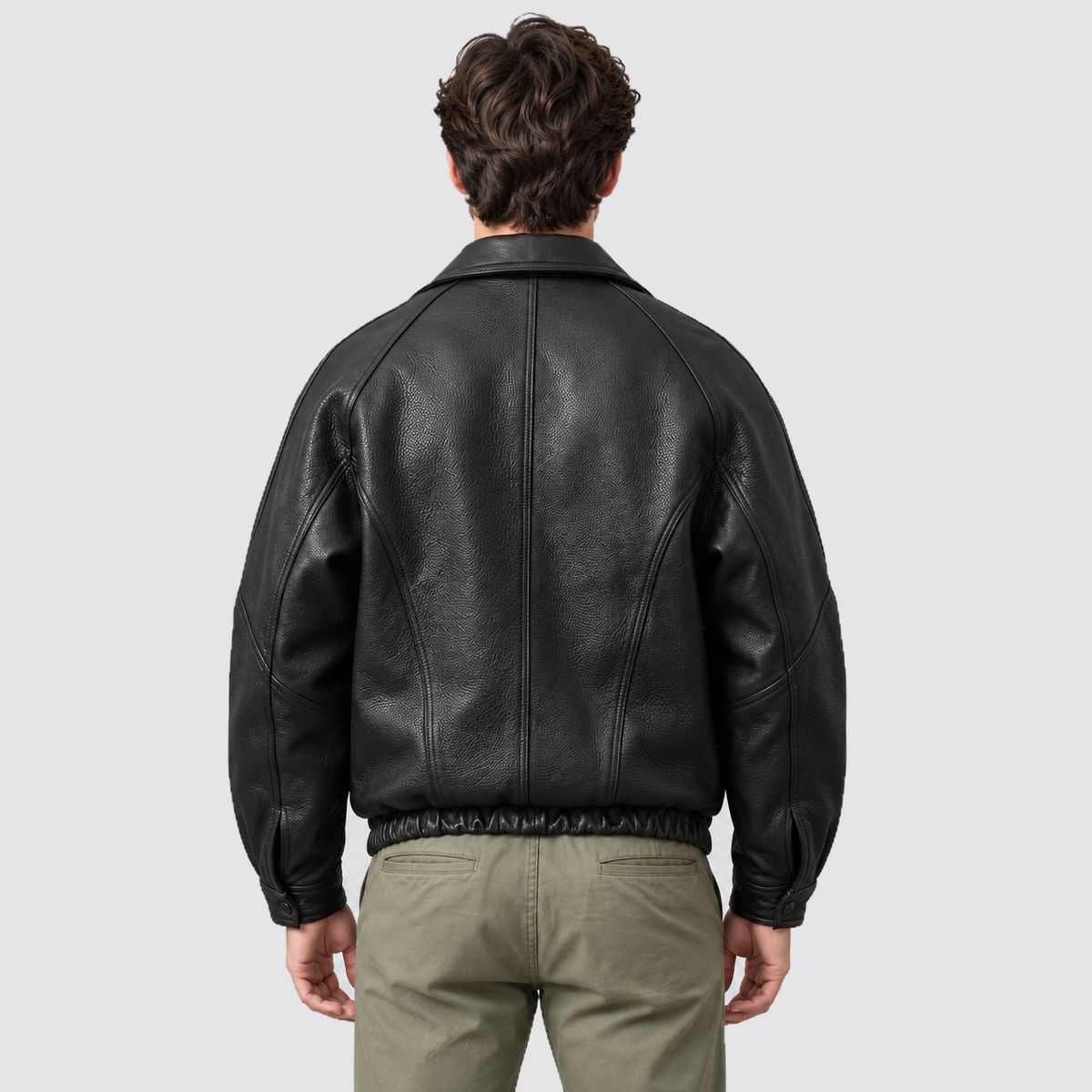 Giacca Bomber Uomo Effetto Pelle Nera con Colletto Vintage