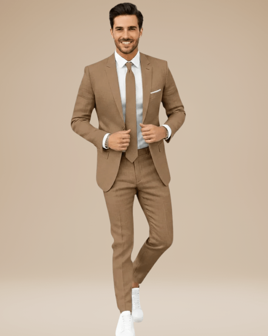 Aurazio Abito Uomo Slim Fit In Lino Leggero Elegante Completo Monopetto Due Bottoni