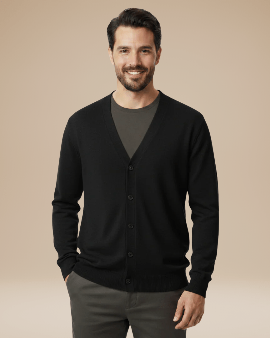Aurazio Cardigan Uomo Misto Cashmere Elegante Scollo A V Bottoni Comfort Tutto Il Giorno