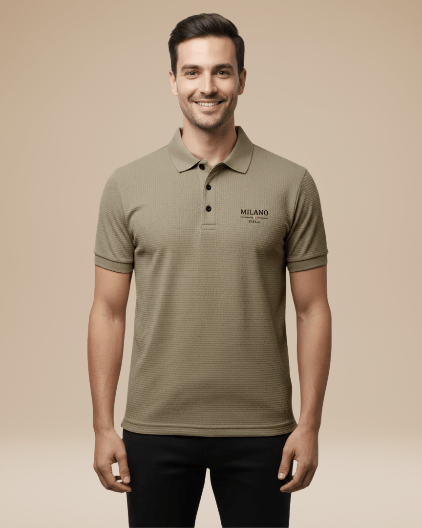 Aurazio Polo Uomo Elegante Stile Italiano Classico In Nido Ape Tessuto Traspirante Comfort