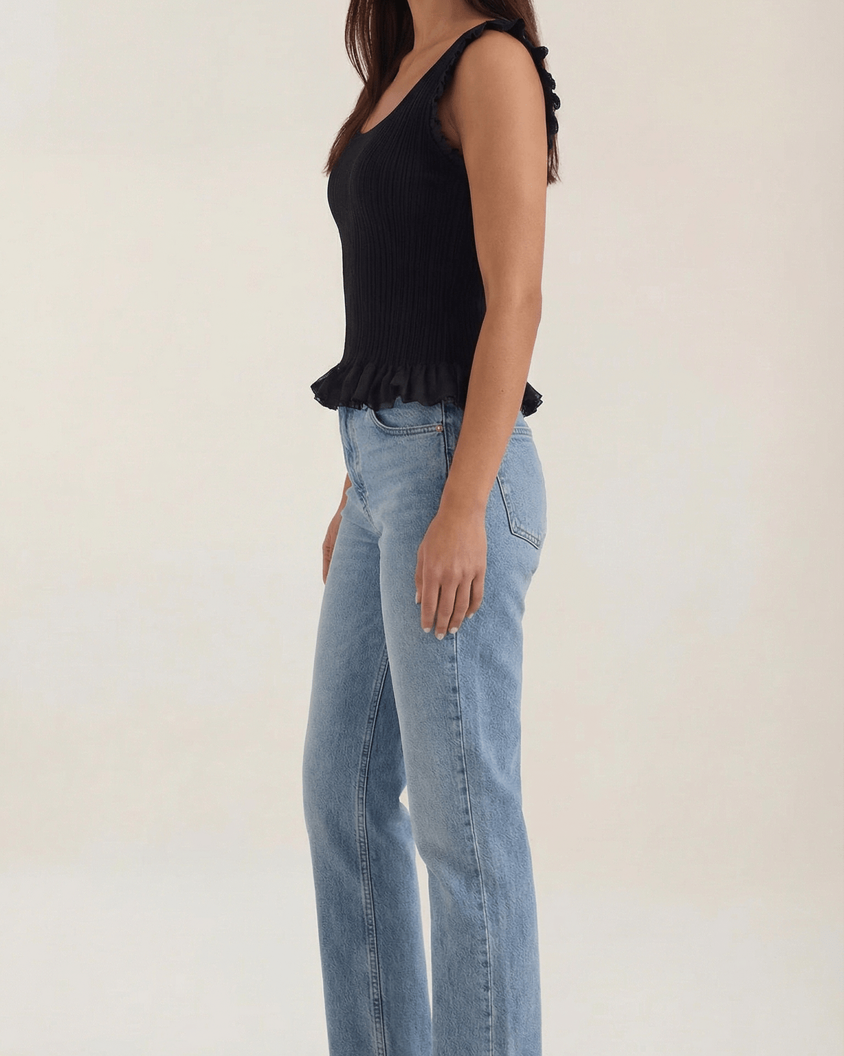 Aurazio Top in Maglia Costina con Volant da Donna