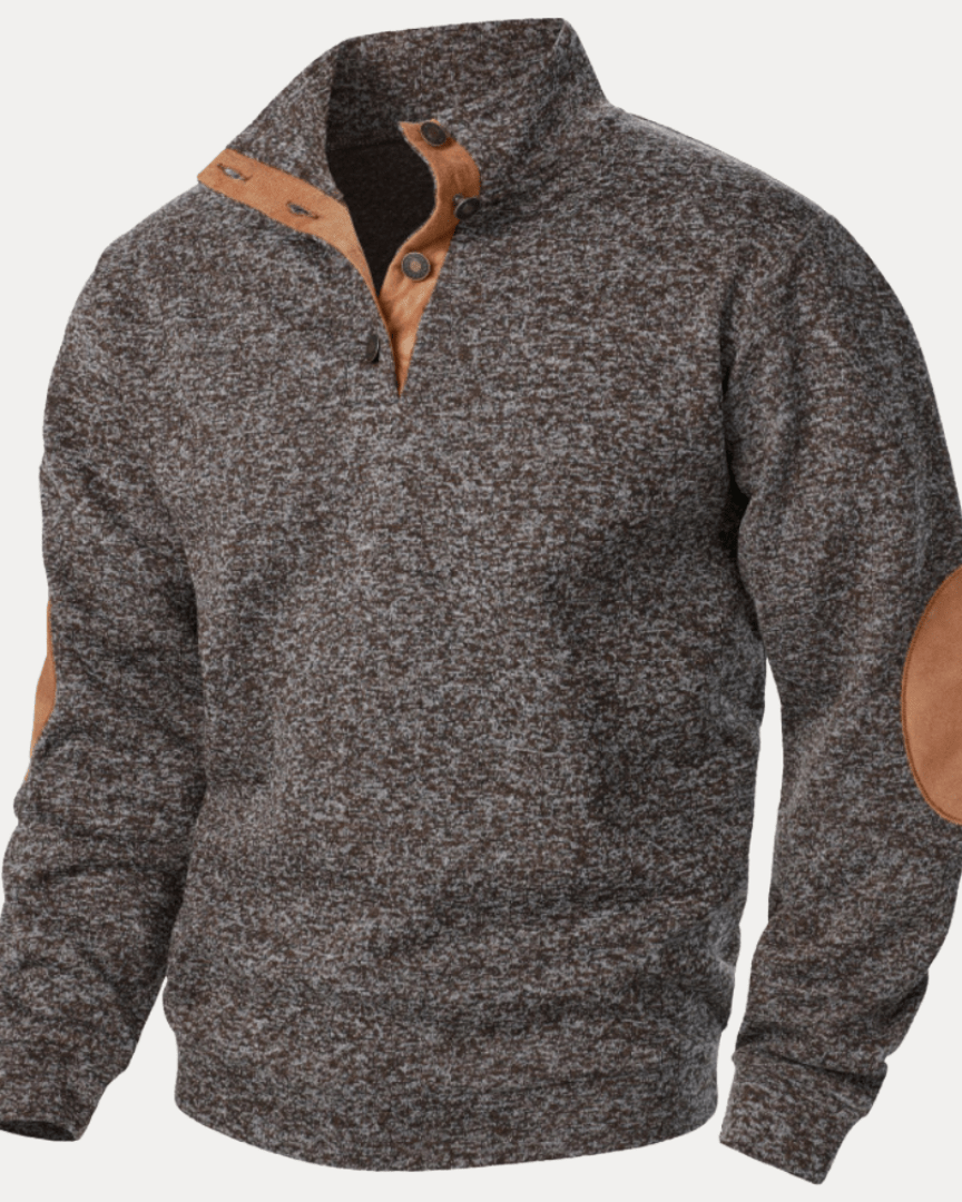 Aurazio Maglione Uomo Con Toppe Gomiti Caldo Morbido Collo Mock Versatile Stile Moderno