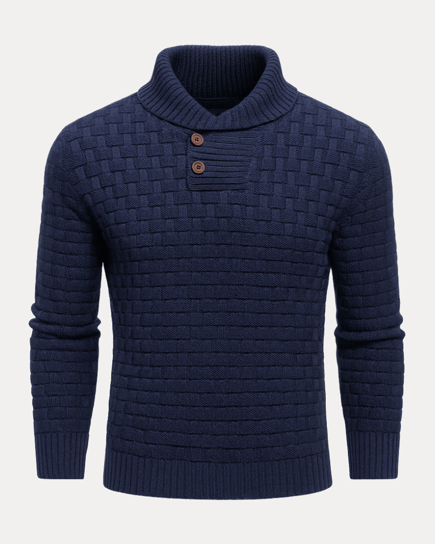 Aurazio Maglione Uomo Collo Sciallato Con Bottoni Caldo In Filato Medio Elegante Trama A Cestino