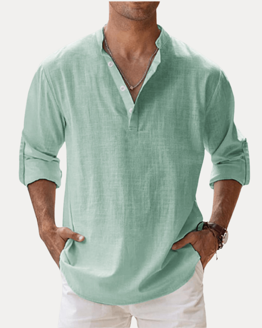 Aurazio Camicia Henley Uomo In Misto Lino Traspirante