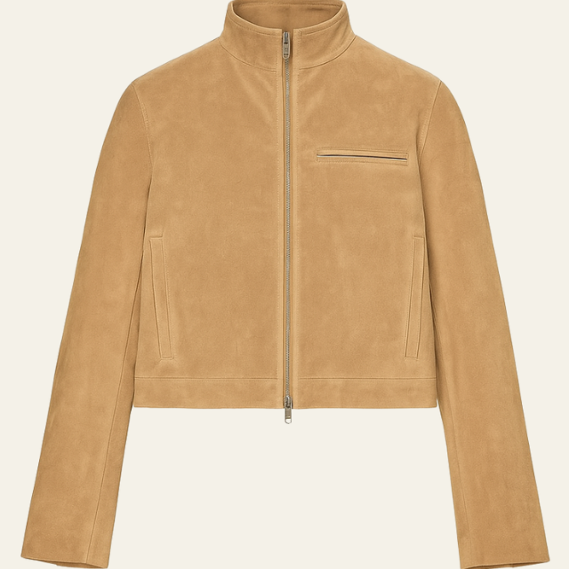 Giacca Donna Corta in Pelle Vegana Scamosciata Collo a Stand