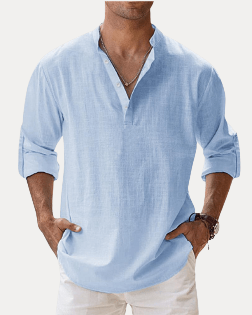 Aurazio Camicia Henley Uomo In Misto Lino Traspirante