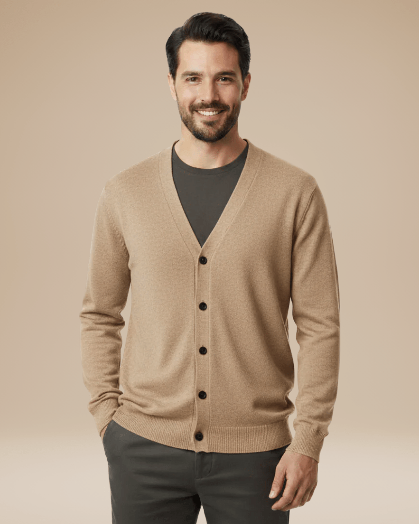 Aurazio Cardigan Uomo Misto Cashmere Elegante Scollo A V Bottoni Comfort Tutto Il Giorno