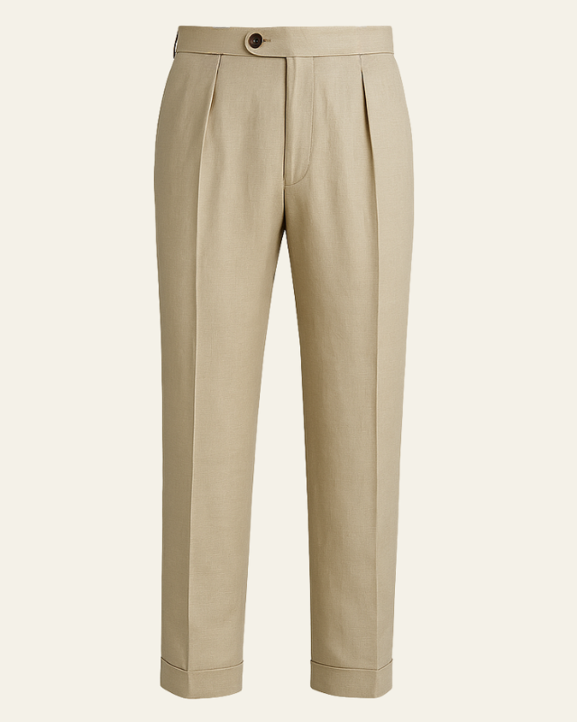 Aurazio Pantaloni in lino a pieghe da uomo