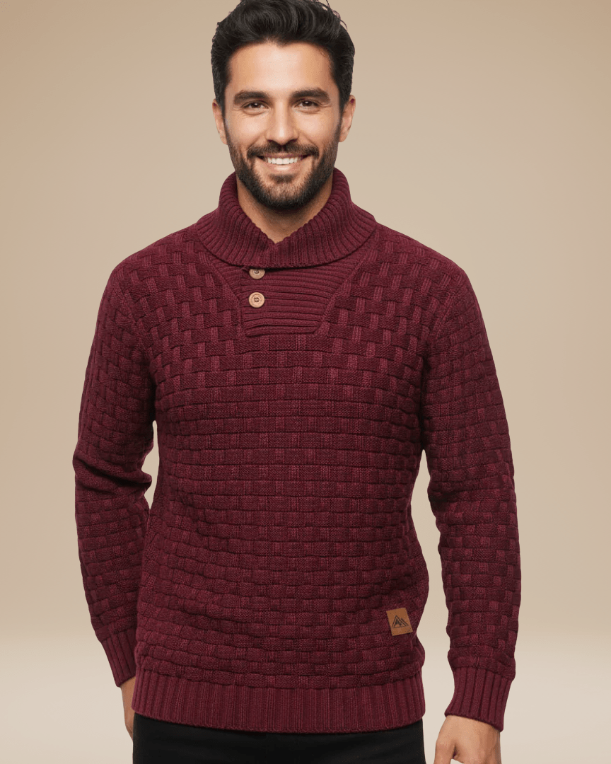 Aurazio Maglione Uomo Collo Sciallato Con Bottoni Caldo In Filato Medio Elegante Trama A Cestino