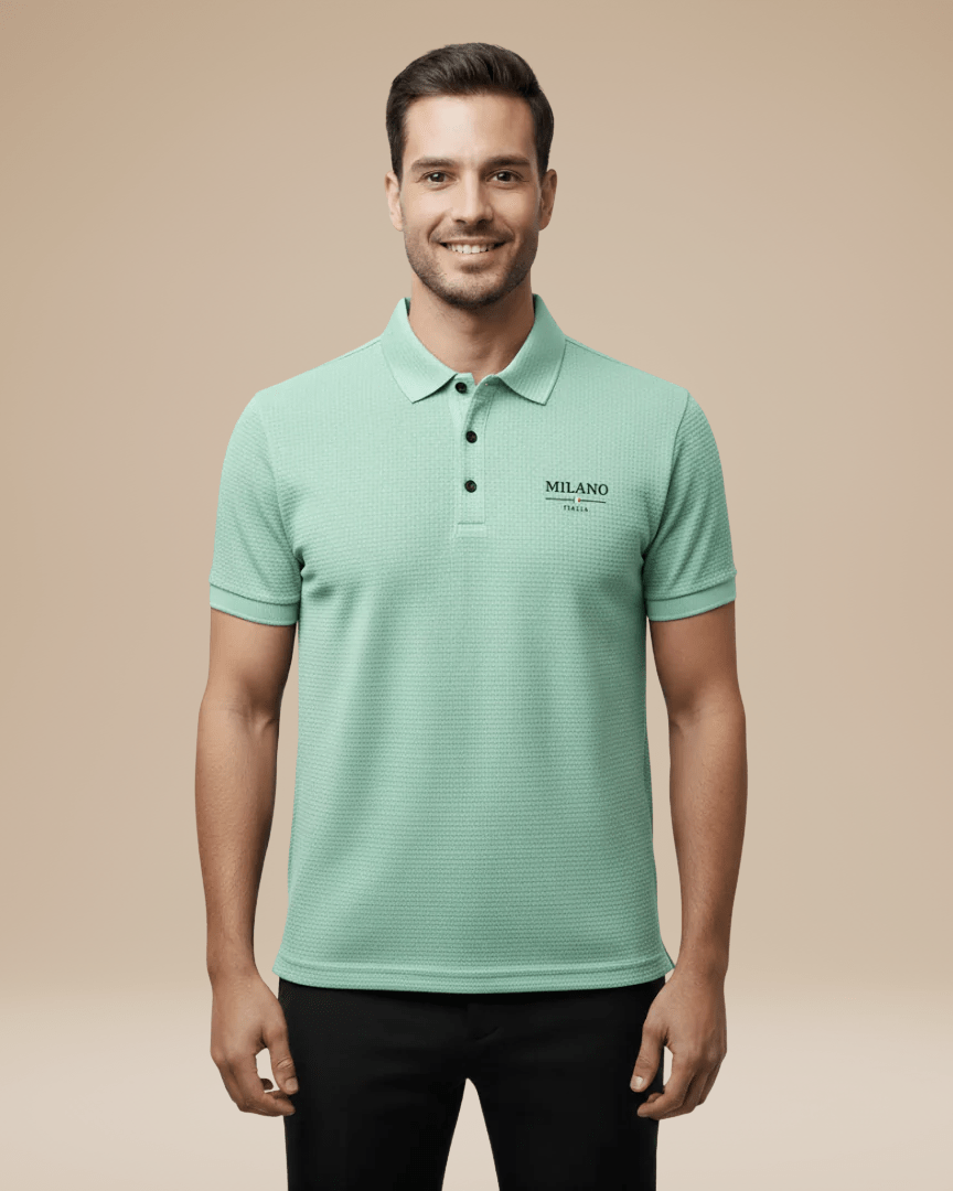 Aurazio Polo Uomo Elegante Stile Italiano Classico In Nido Ape Tessuto Traspirante Comfort