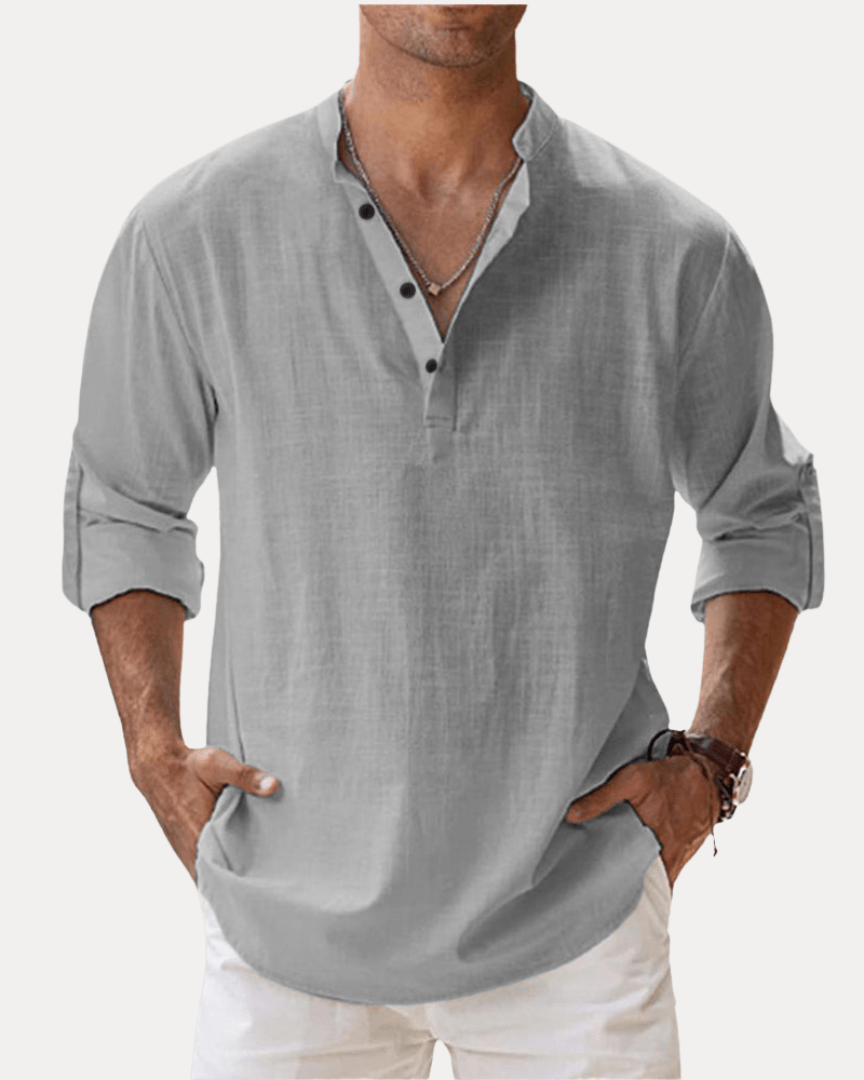 Aurazio Camicia Henley Uomo In Misto Lino Traspirante