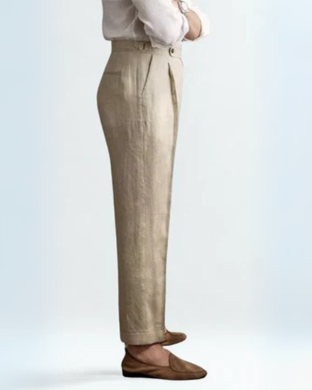 Aurazio Pantaloni in lino a pieghe da uomo