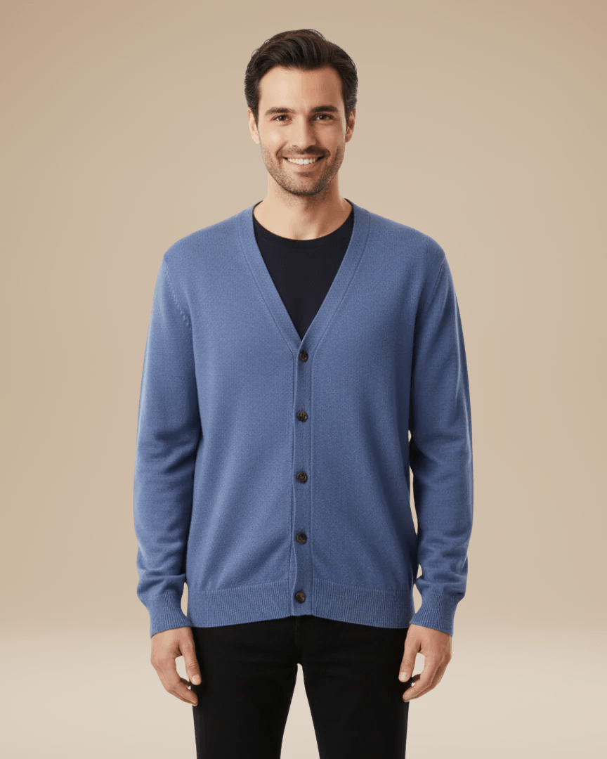 Aurazio Cardigan Uomo Misto Cashmere Elegante Scollo A V Bottoni Comfort Tutto Il Giorno