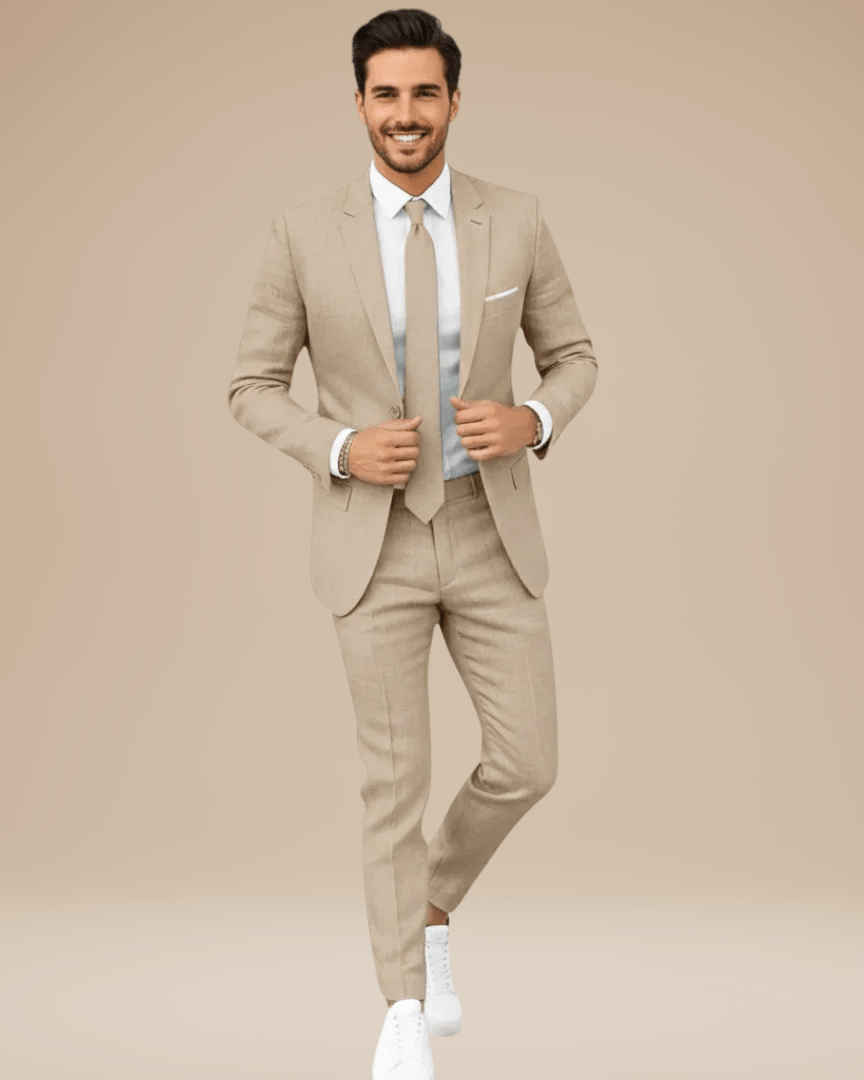 Aurazio Abito Uomo Slim Fit In Lino Leggero Elegante Completo Monopetto Due Bottoni