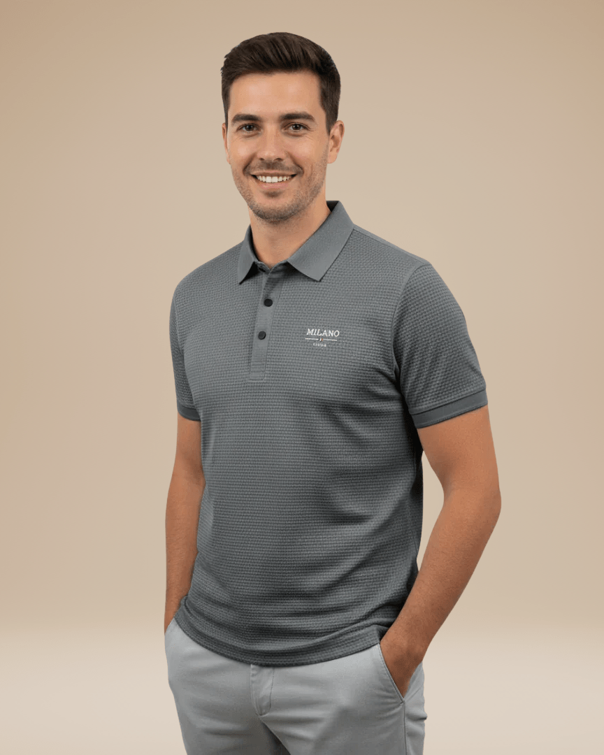 Aurazio Polo Uomo Elegante Stile Italiano Classico In Nido Ape Tessuto Traspirante Comfort