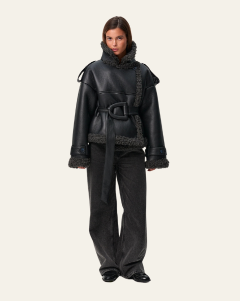 Giacca Aviator Donna in Pelle Vegana Shearling Sintetico Raffinata