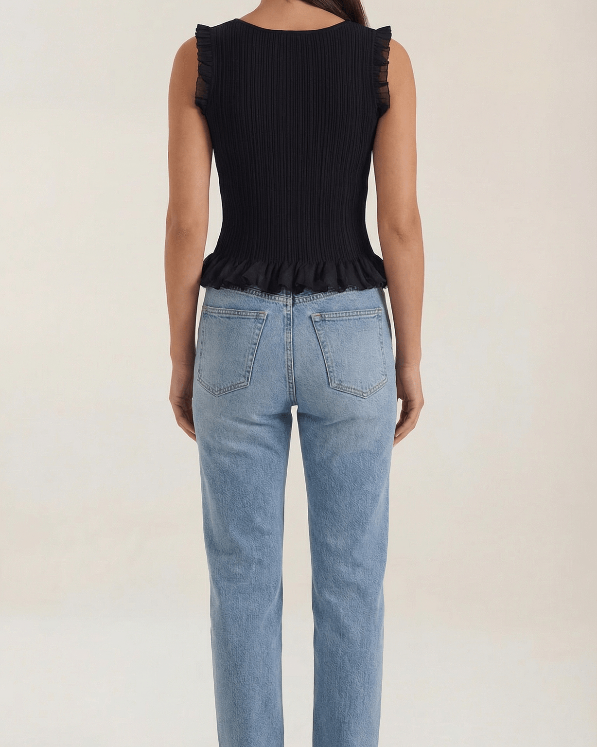 Aurazio Top in Maglia Costina con Volant da Donna