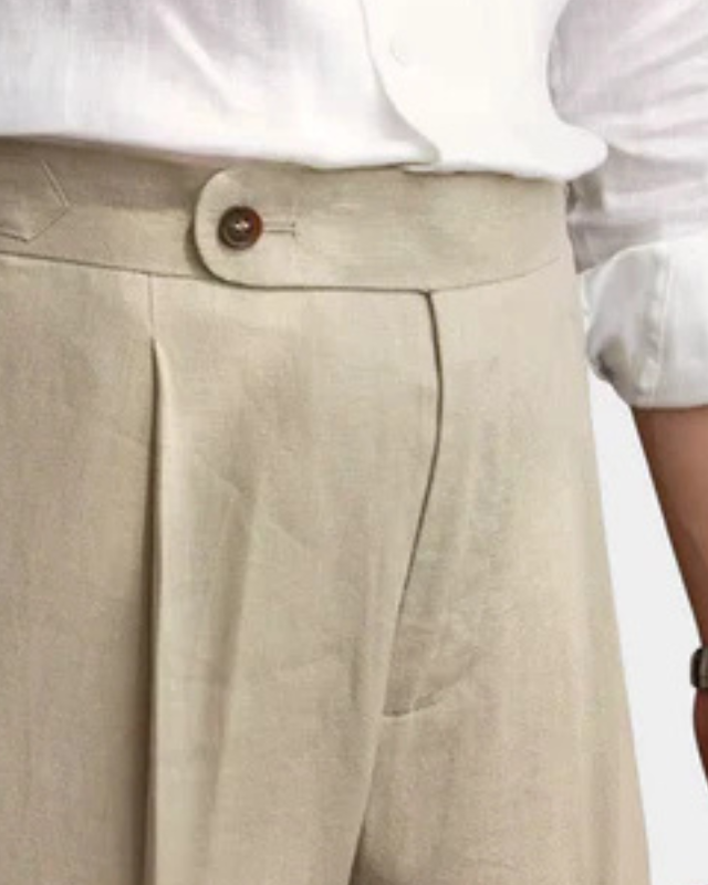 Aurazio Pantaloni in lino a pieghe da uomo