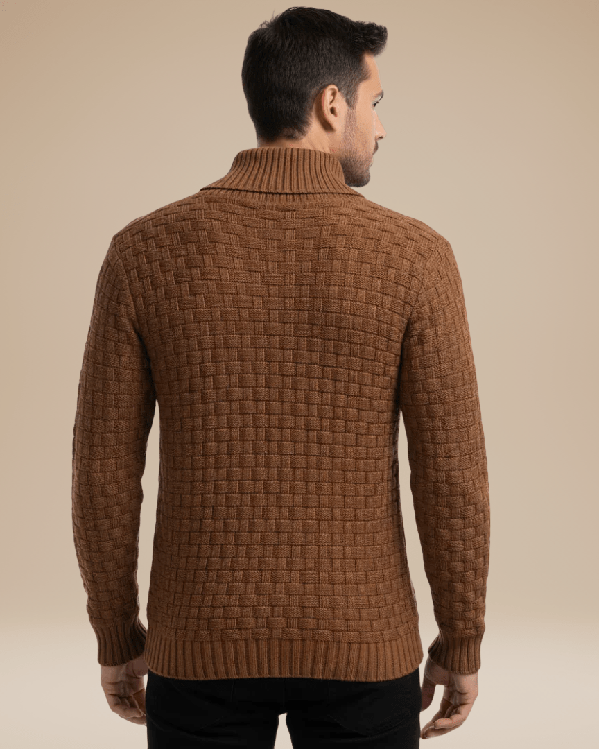 Aurazio Maglione Uomo Collo Sciallato Con Bottoni Caldo In Filato Medio Elegante Trama A Cestino