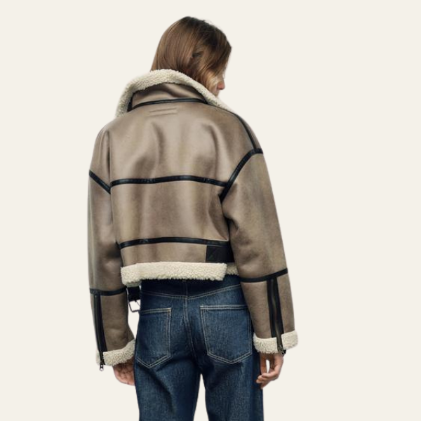 Giacca Aviator Donna in Pelle Vegana Shearling Sintetico Robusta