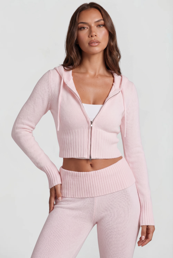Completo Donna in Maglia Felpa con Zip Corta e Pantaloni Zampa