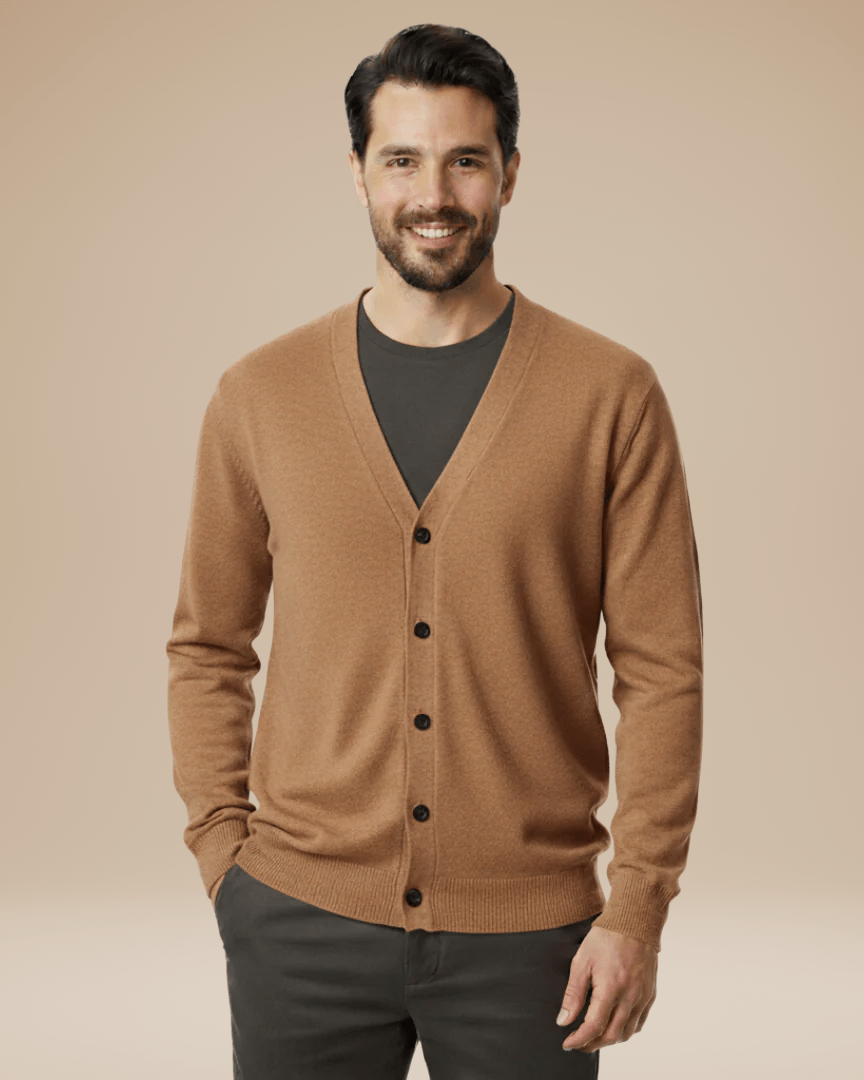 Aurazio Cardigan Uomo Misto Cashmere Elegante Scollo A V Bottoni Comfort Tutto Il Giorno