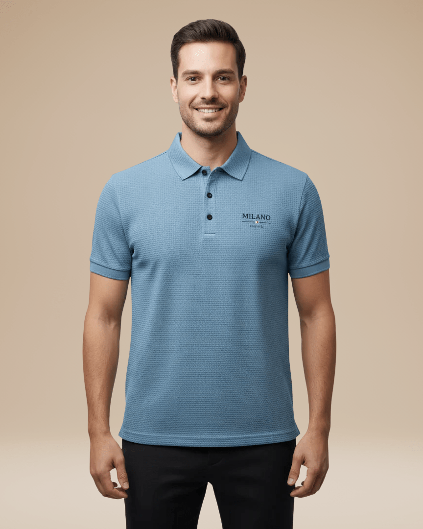 Aurazio Polo Uomo Elegante Stile Italiano Classico In Nido Ape Tessuto Traspirante Comfort