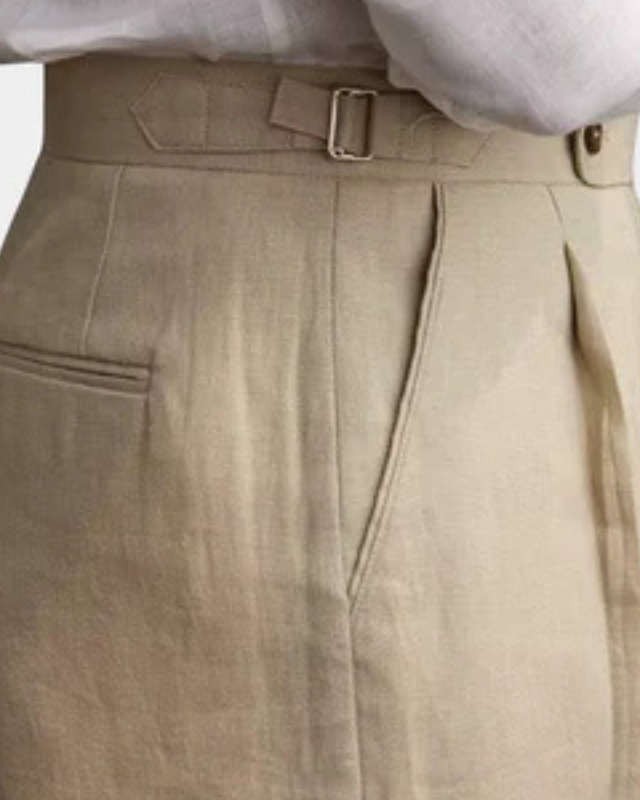 Aurazio Pantaloni in lino a pieghe da uomo