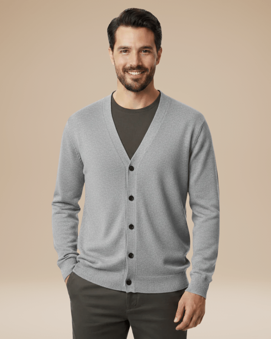Aurazio Cardigan Uomo Misto Cashmere Elegante Scollo A V Bottoni Comfort Tutto Il Giorno