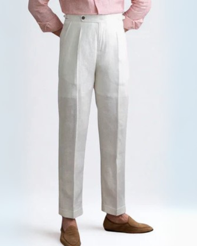 Aurazio Pantaloni di lino a pieghe da uomo