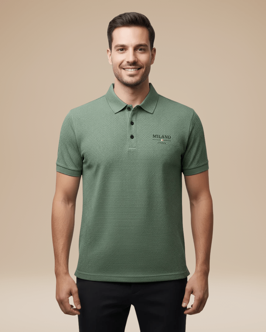Aurazio Polo Uomo Elegante Stile Italiano Classico In Nido Ape Tessuto Traspirante Comfort