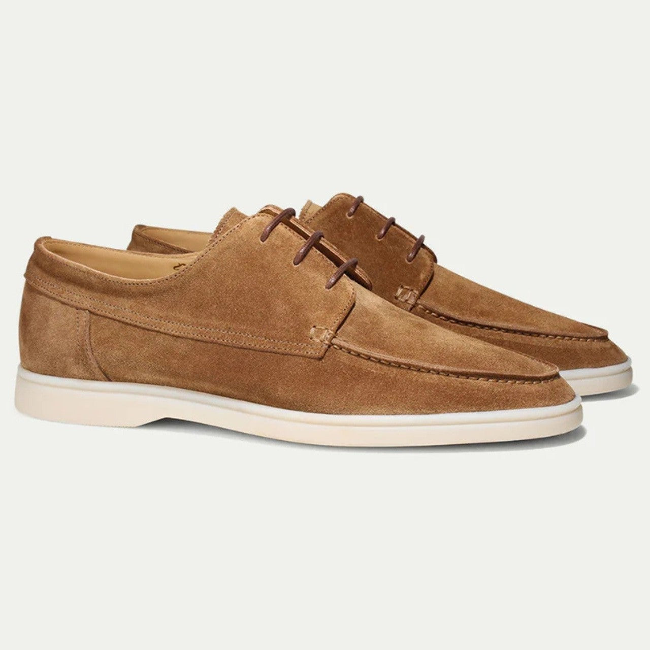 Aurazio Mocassino da barca in camoscio beige da uomo