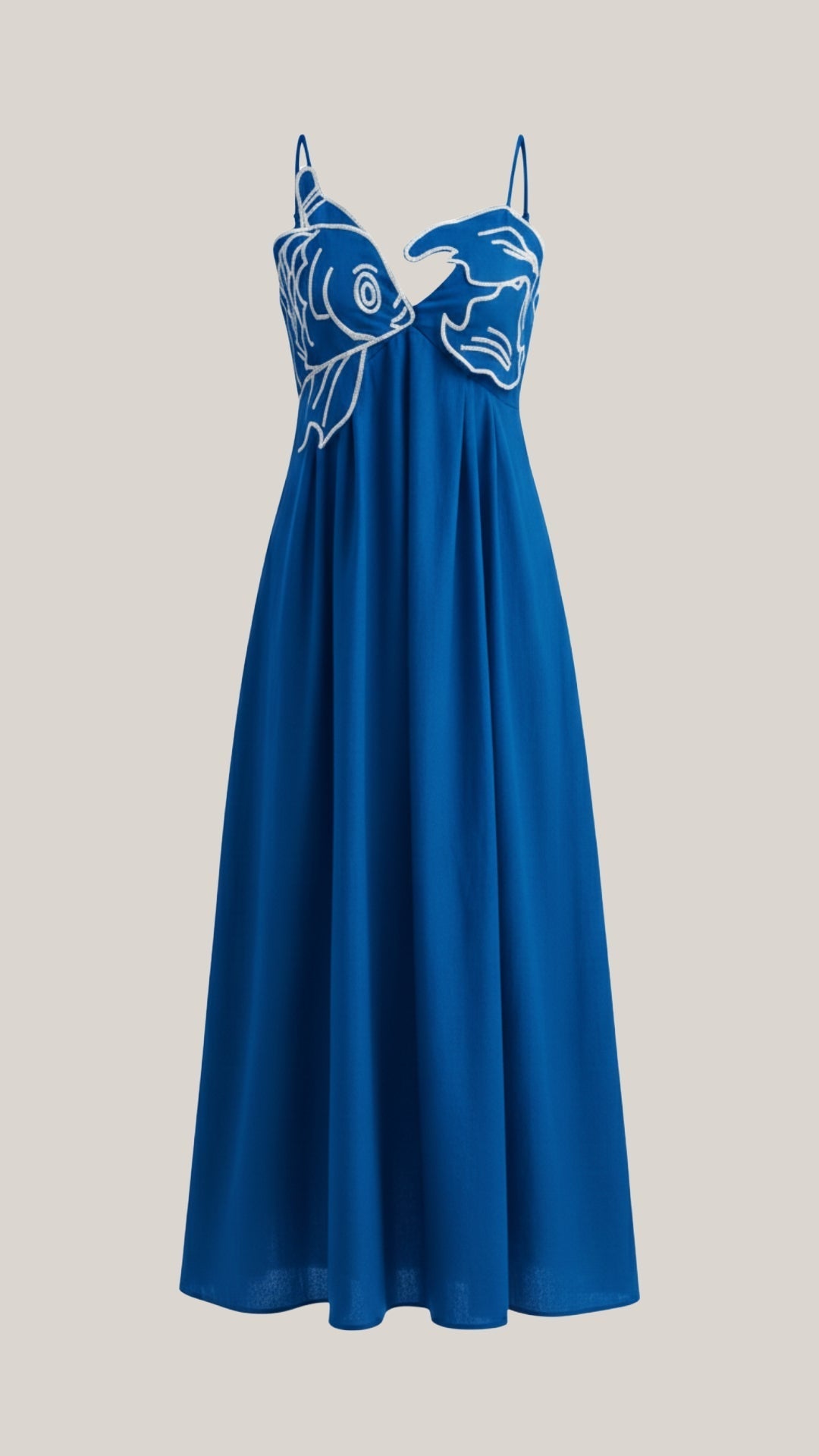 Abito Lungo Donna Ricamato Boho Spalline Sottili Fluido