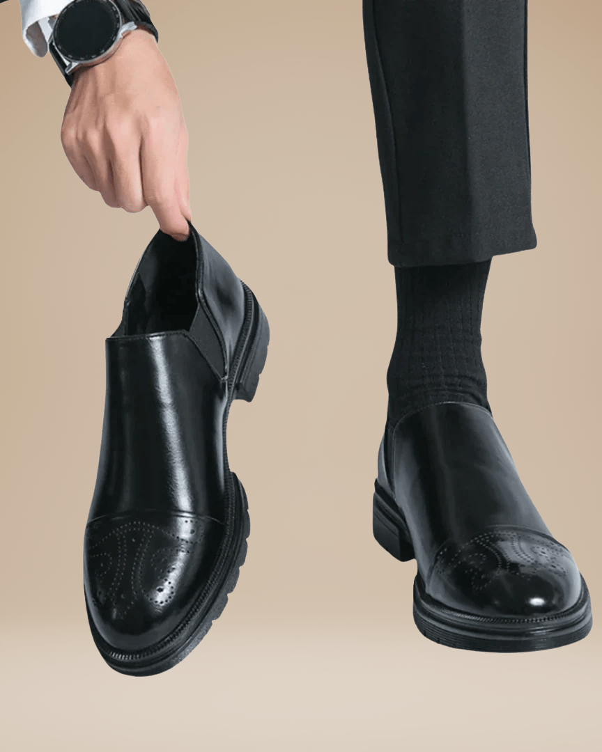 Aurazio Mocassini Uomo Punta Decorata In Pelle Sintetica Liscia, Confortevoli E Facili Da Indossare