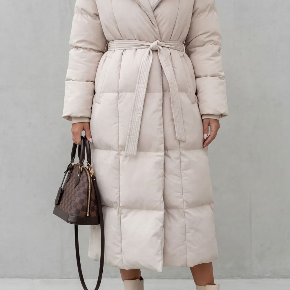 Giubbotto Donna Lungo Imbottito con Cintura Silhouette Definita